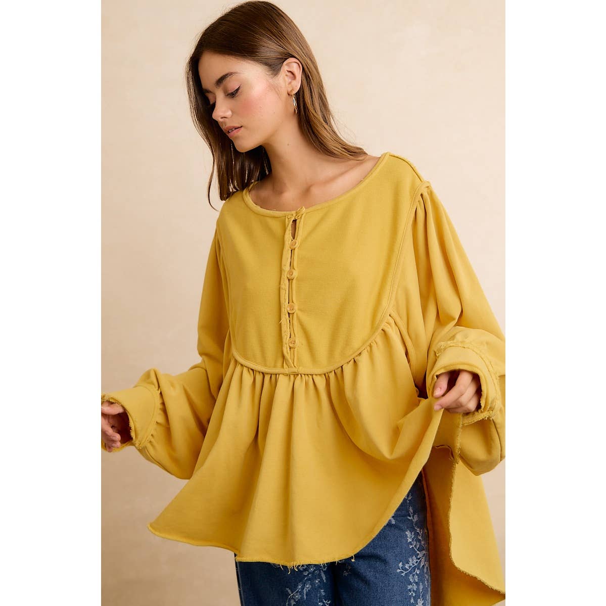 Vintage Mustard Peplum Sweatshirt
