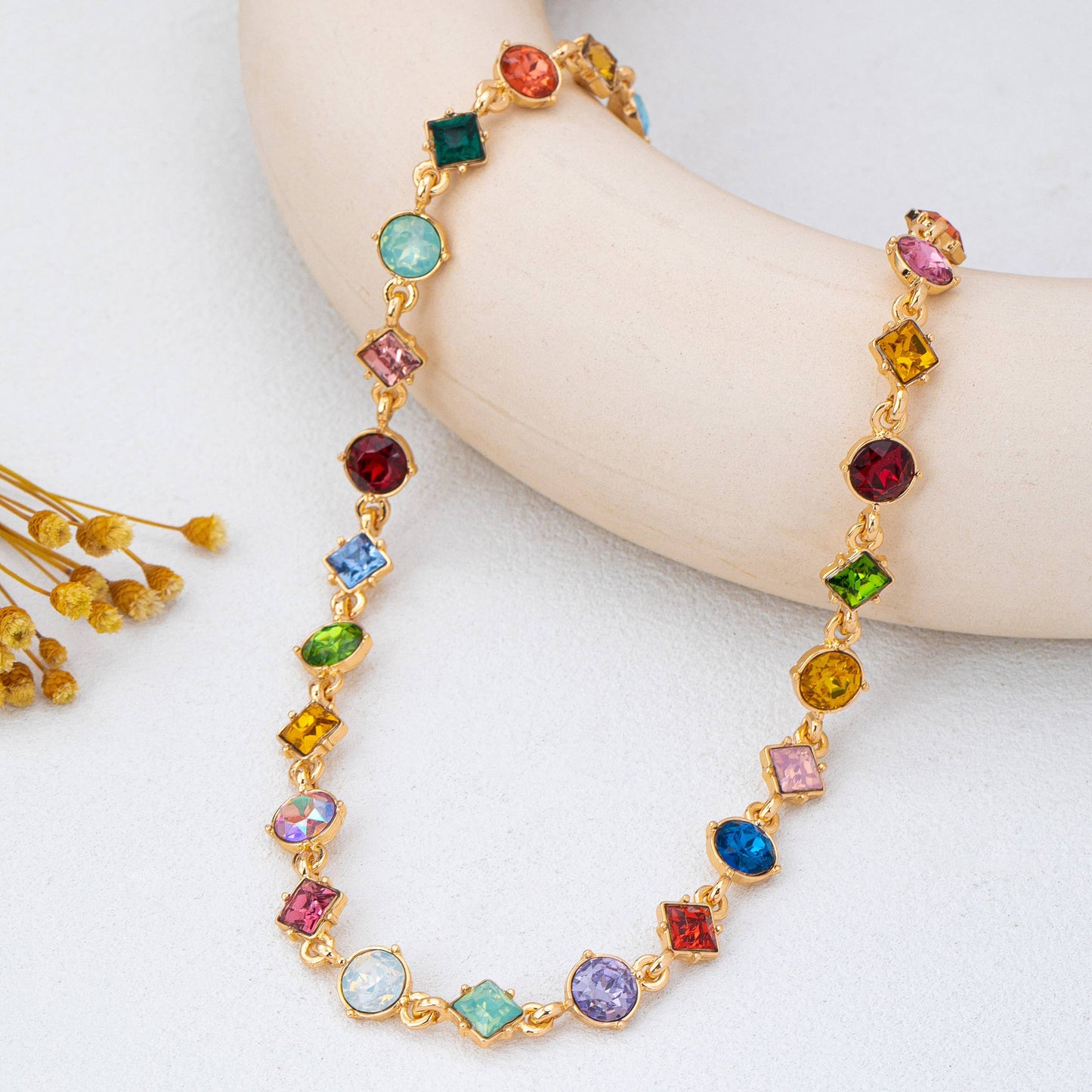 Multicolored Mixed-Shape Crystal Station Necklace