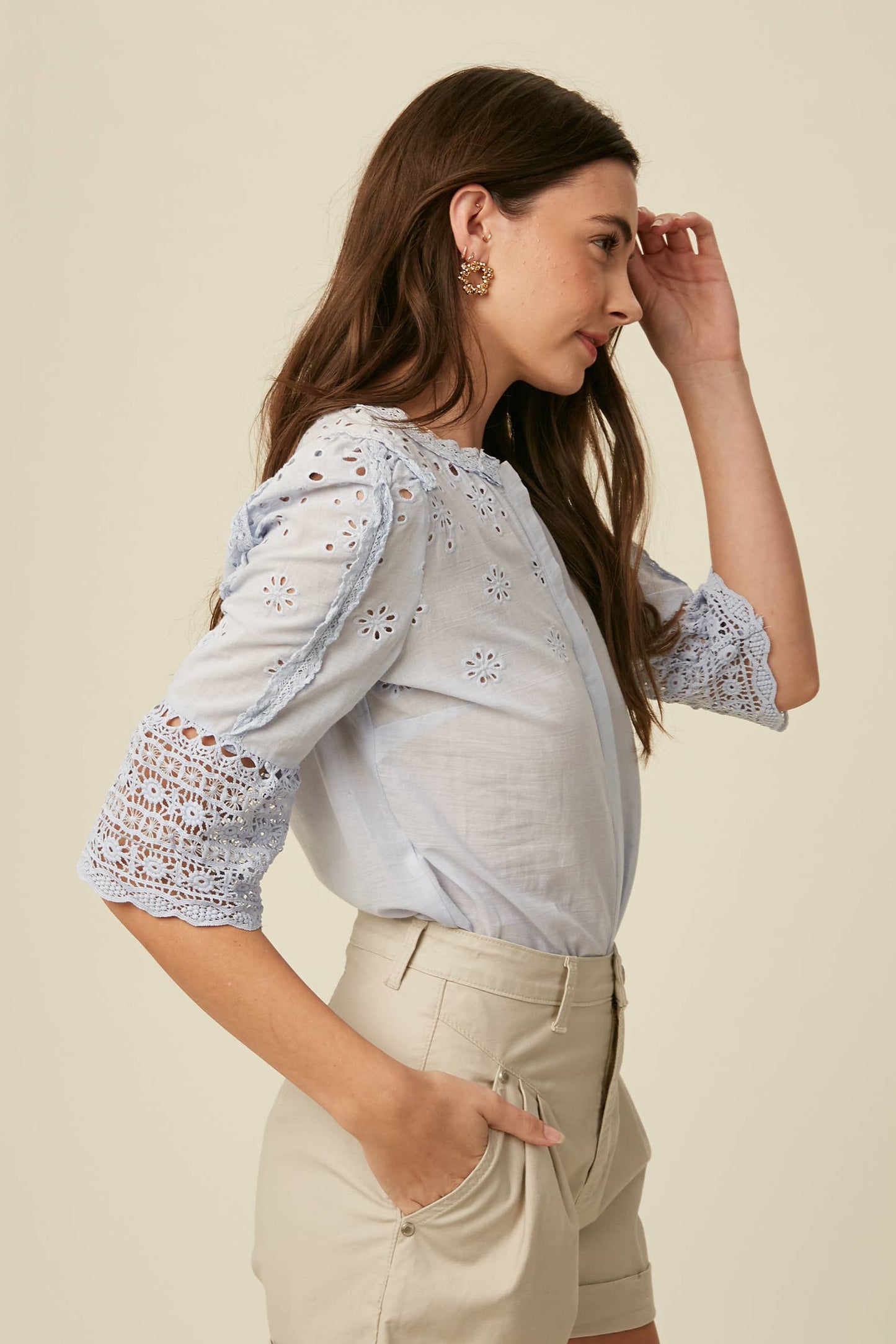 Listicle - Eyelet Lace Trim Cotton Blouse - 926 West
