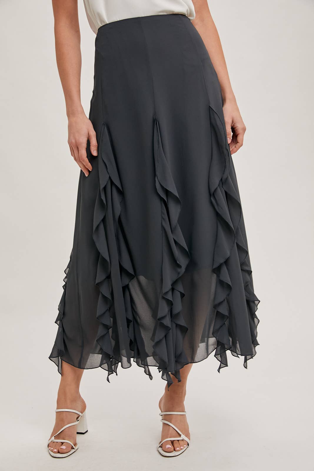 CHIFFON RUFFLED MAXI SKIRT WITH LINING Bluivy