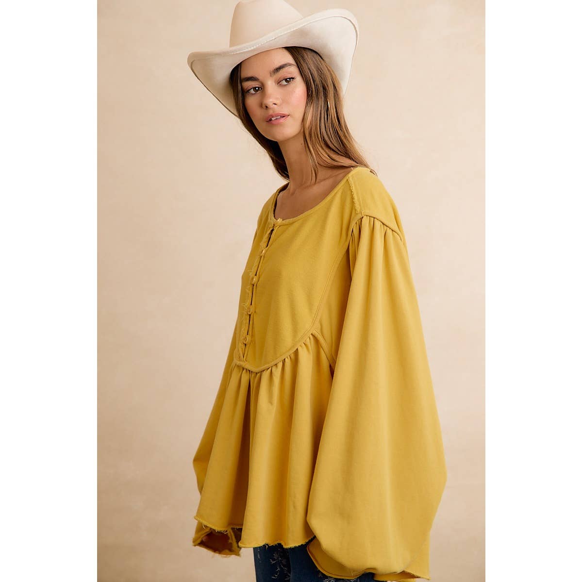 Vintage Mustard Peplum Sweatshirt