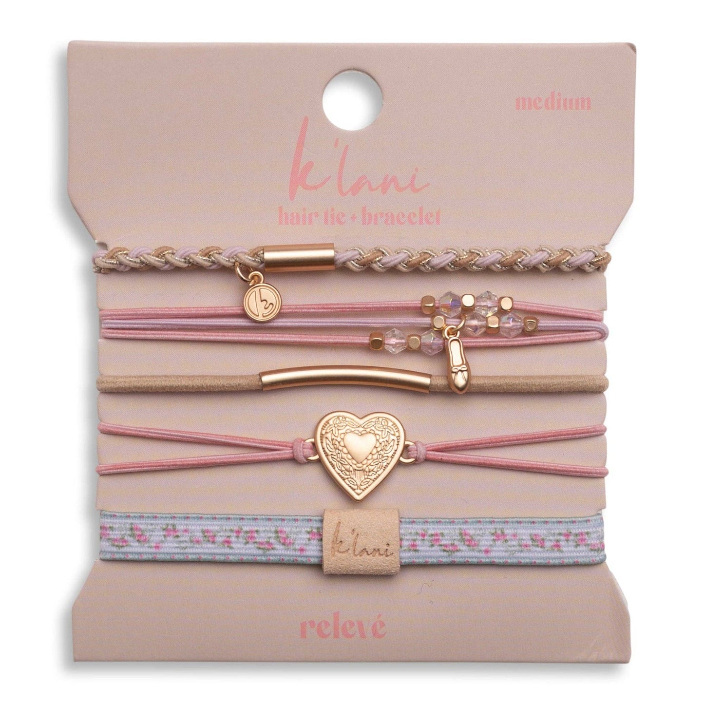 "Relevé" Pink Floral with Ballet Slipper Hair Tie Bracelets