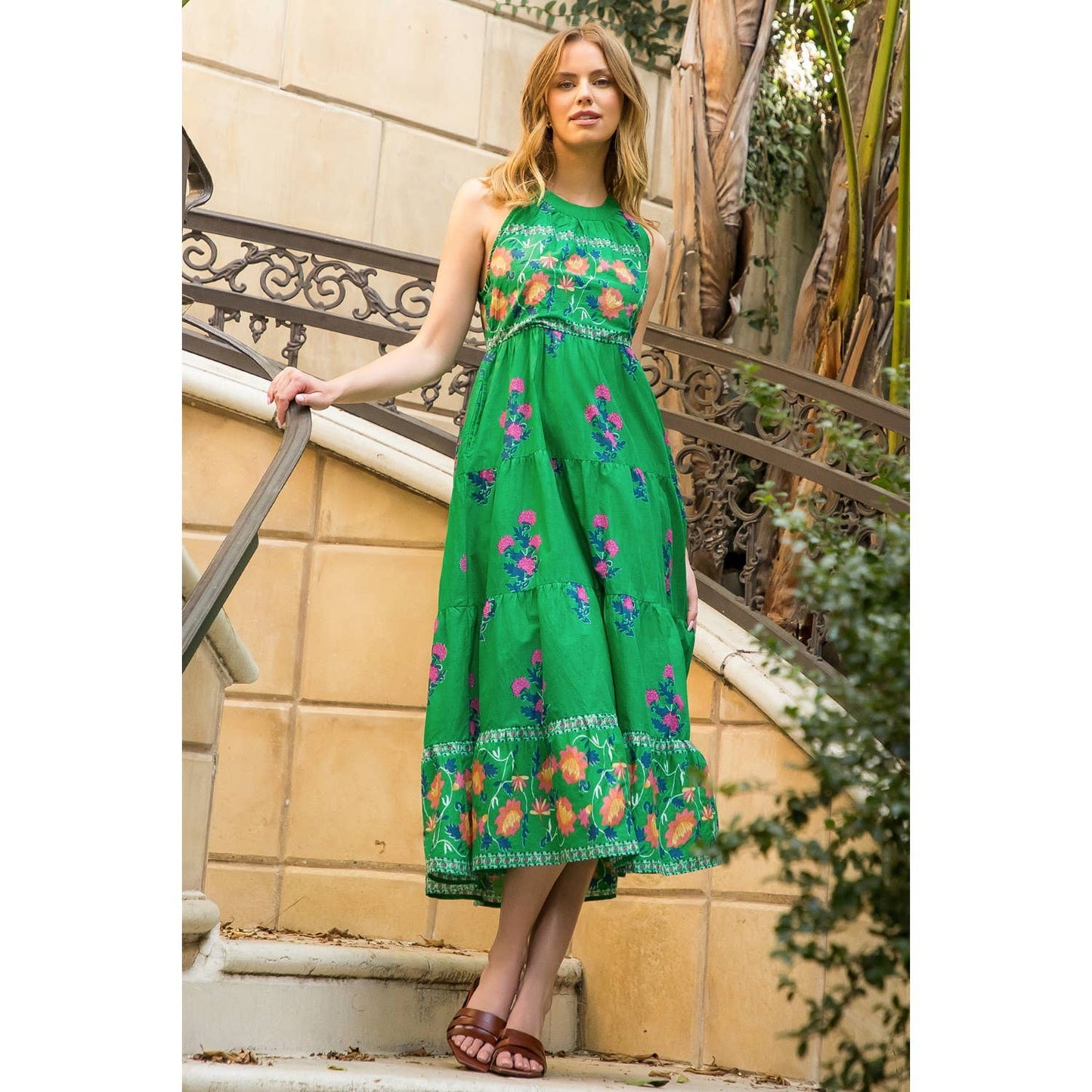 Halter Neck Floral Print Maxi Dress THML