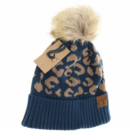 Leopard Pattern Fur Pom Beanie YJ2091 C.C Beanie