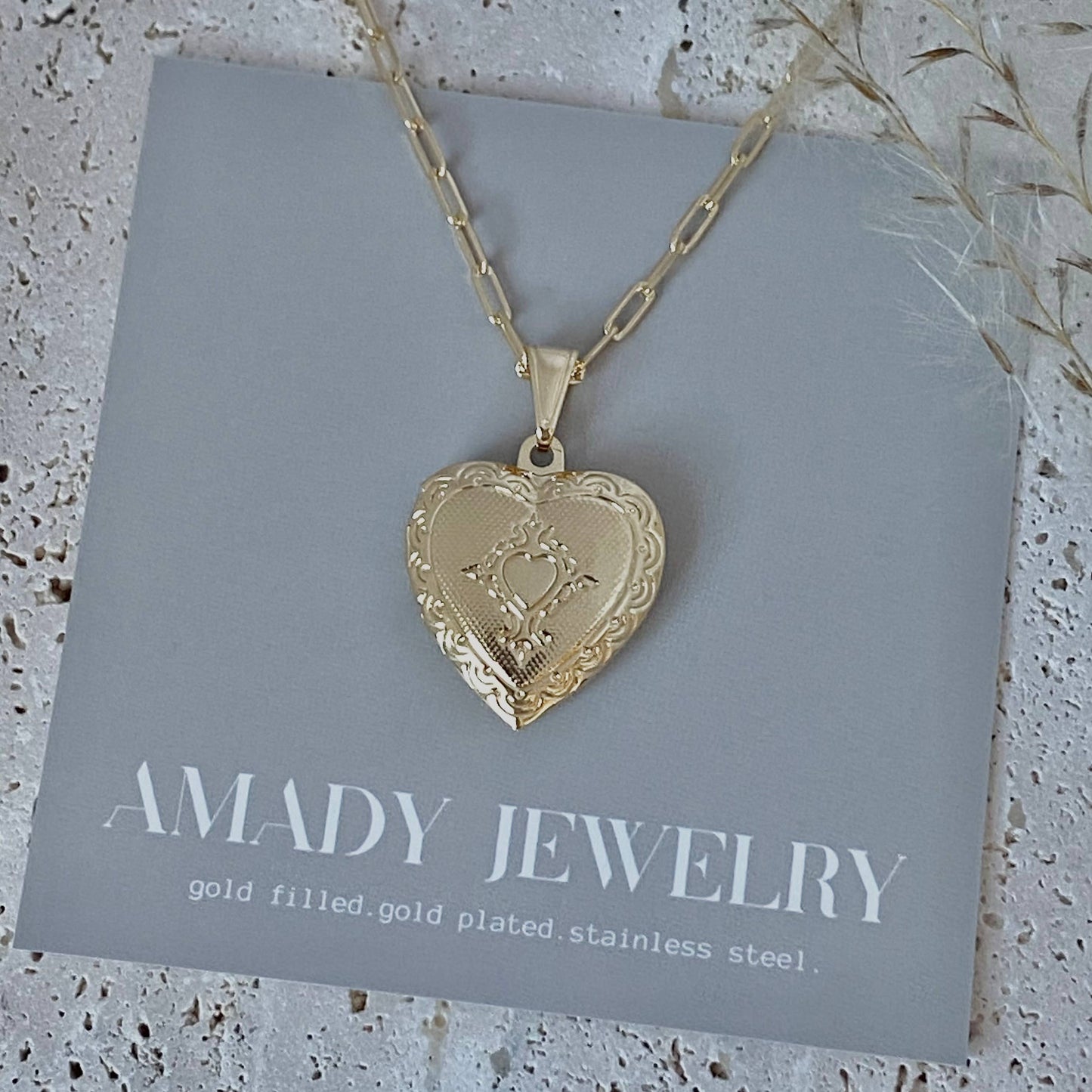 Heart Lock locket necklace engraved love gold filled photo 