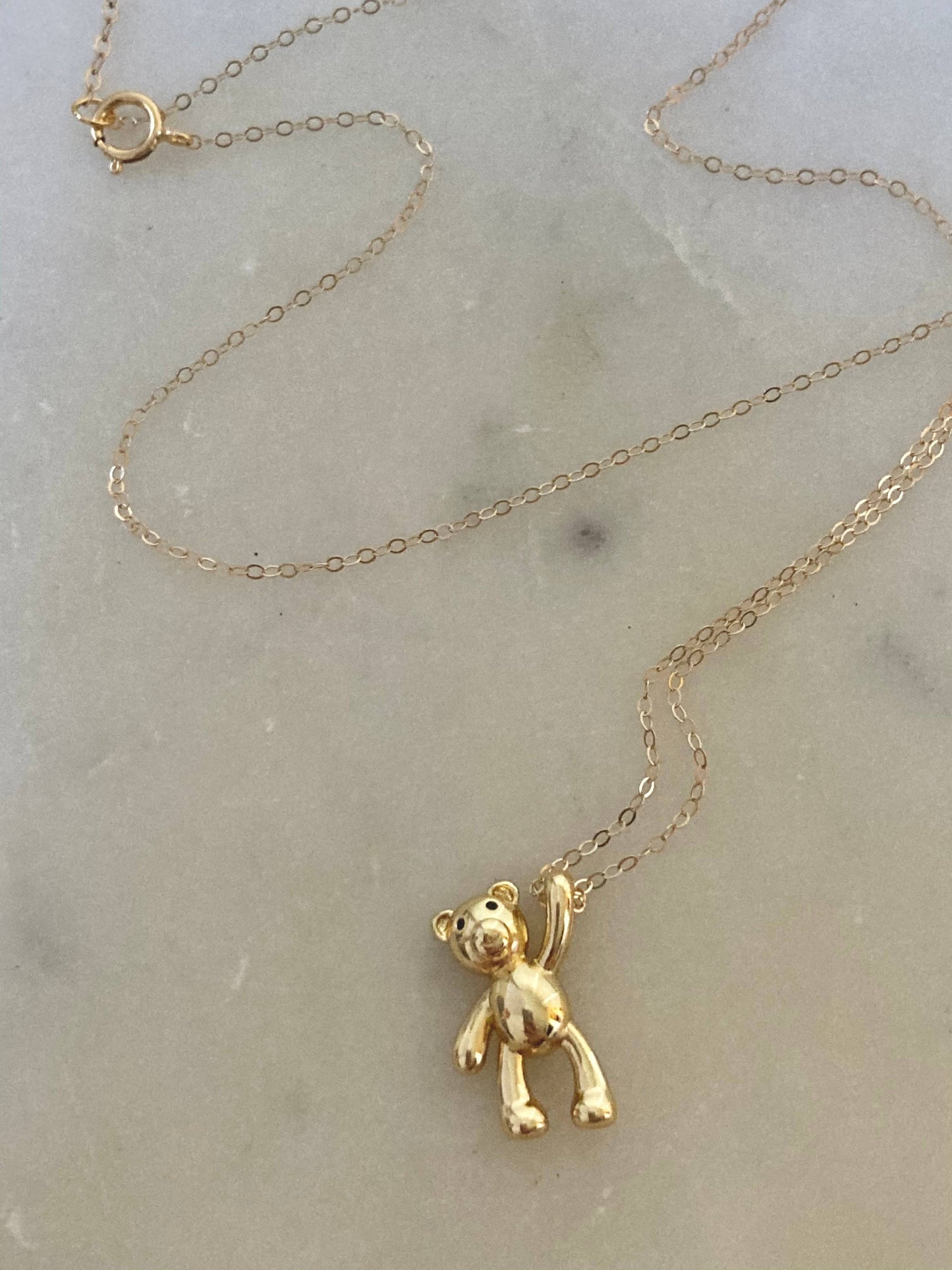 Gold Teddy Bear Charm Pendant Necklace | 18K Gold