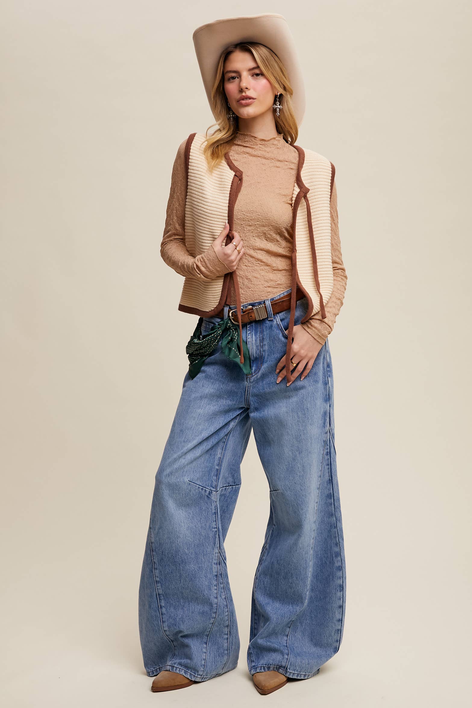 Two-Tone Tie Front Knit Vest LSW0997 Listicle