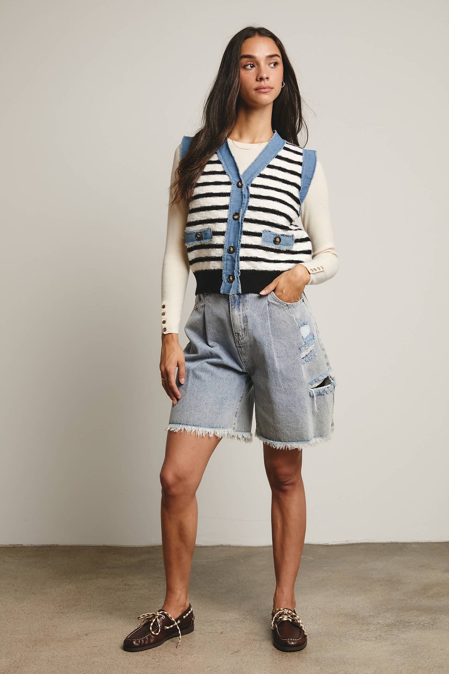 Your Favorite Denim Trim Knit Vest - 926 West