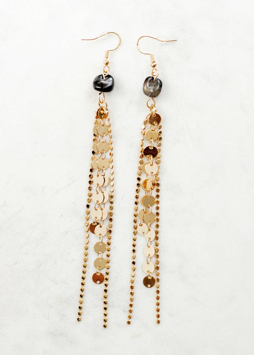 Sagitta Stone Gold Chain Earrings