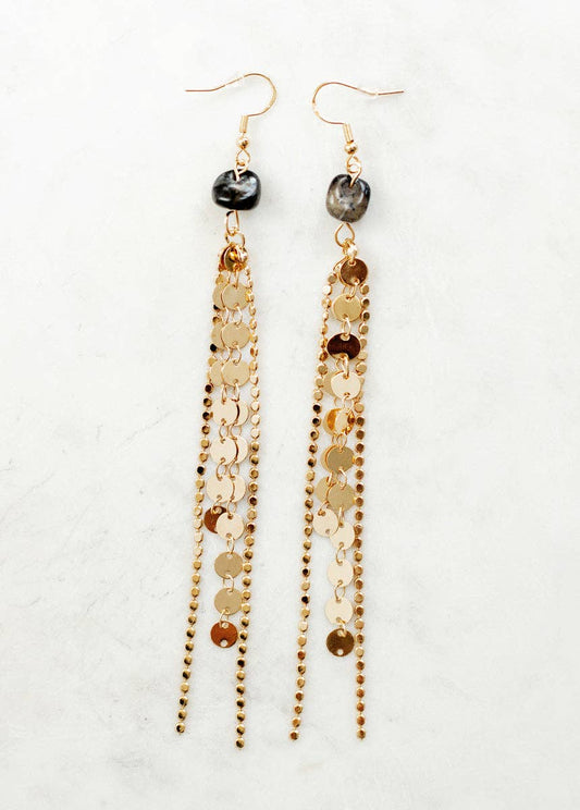 Sagitta Stone Gold Chain Earrings