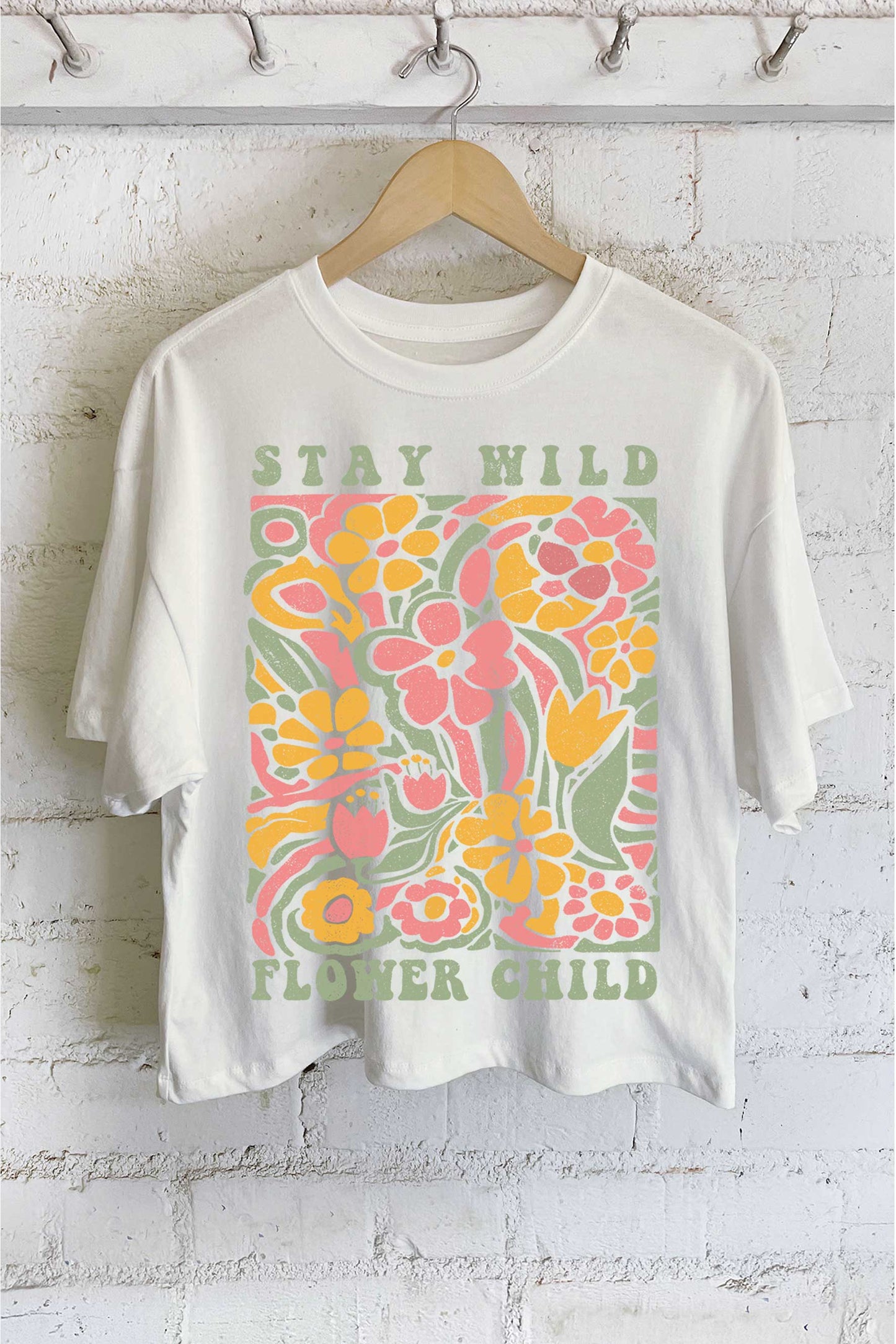 STAY WILD FLOWER CHILD GRAPHIC LONG CROP TOP 926 WEST