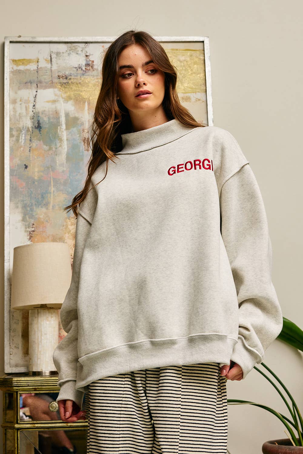 Embroidered "GEORGIA" Mock Neck Pullover
