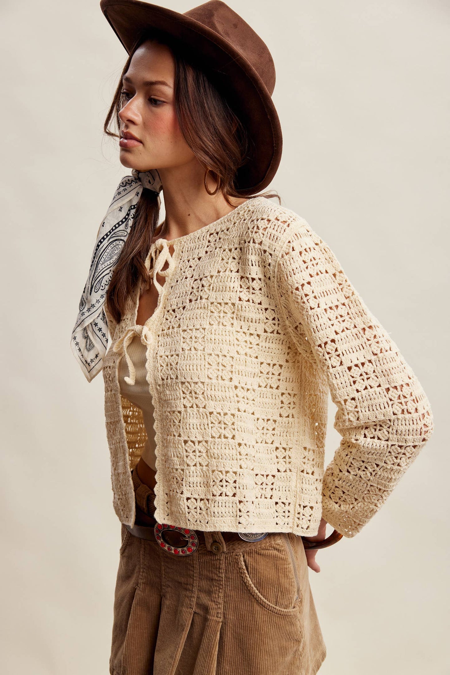 Boho Crochet Tie-Front Cardigan Top