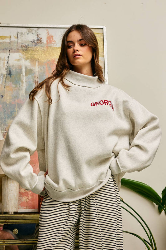Embroidered "GEORGIA" Mock Neck Pullover