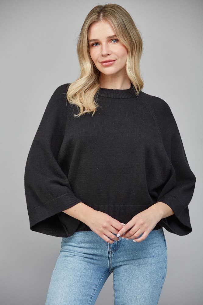Raglan Sleeve Wide Cuff Crew Neck Sweater