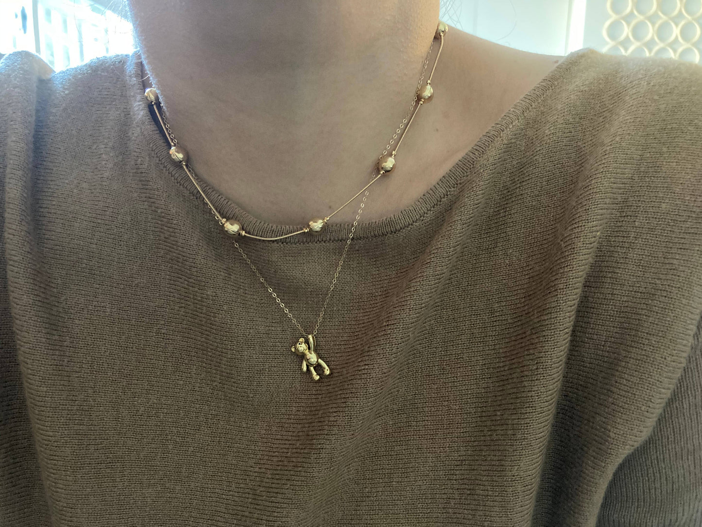 Gold Teddy Bear Charm Pendant Necklace | 18K Gold