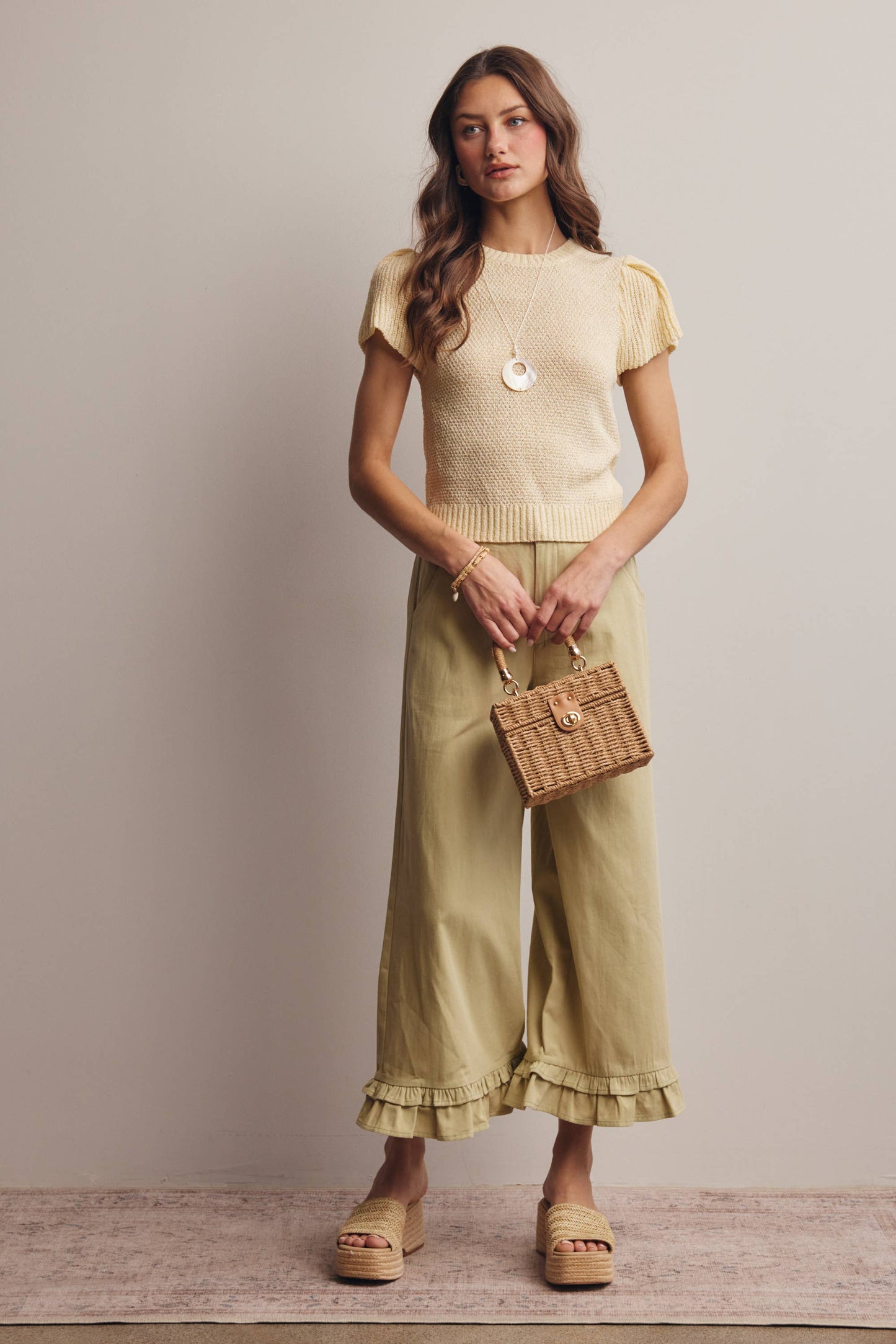 Forte - Ruffle Hem Wide-Leg Pants