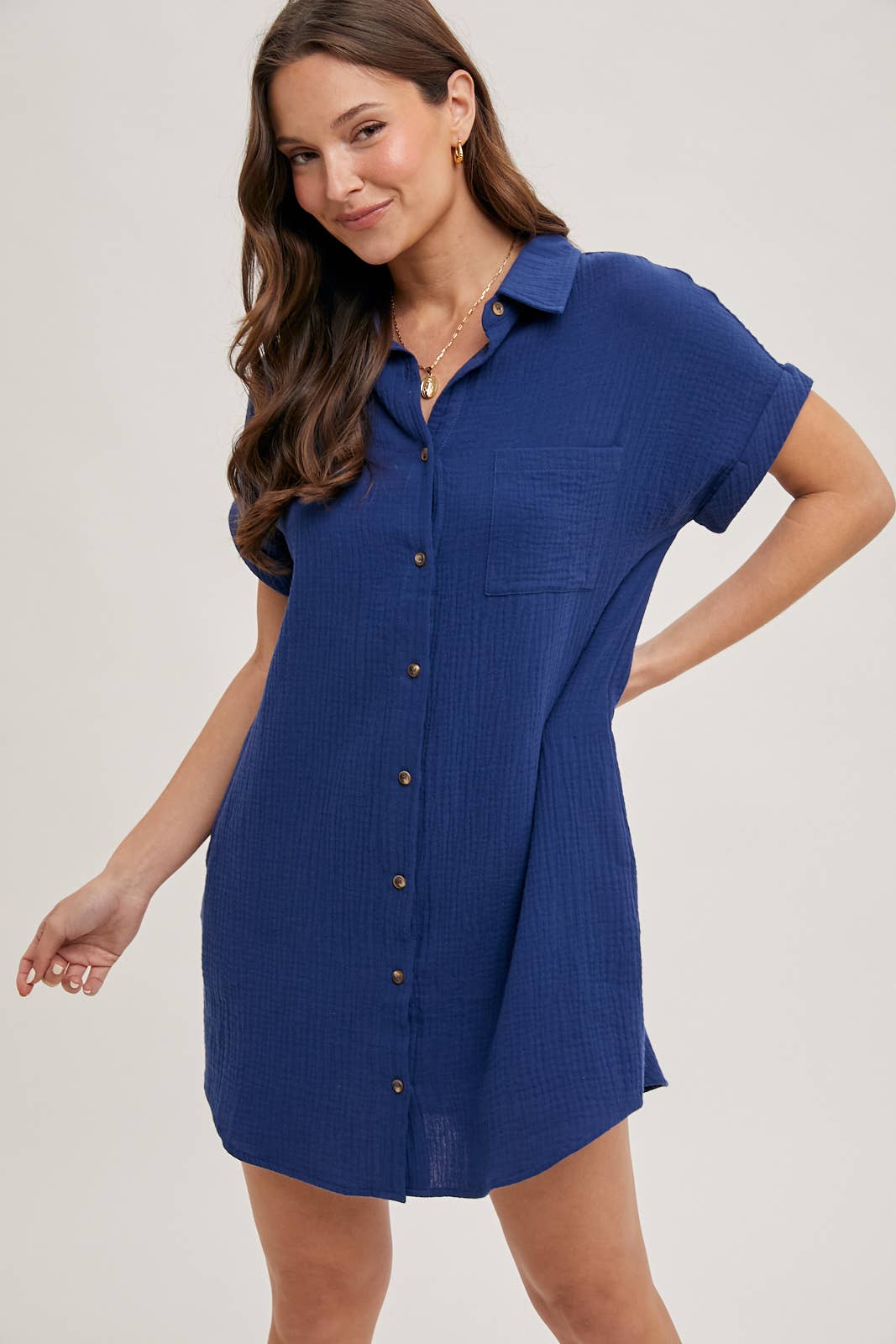FINAL SALE- BUTTON UP SHIRT DRESS WITH POCKET 926 WEST