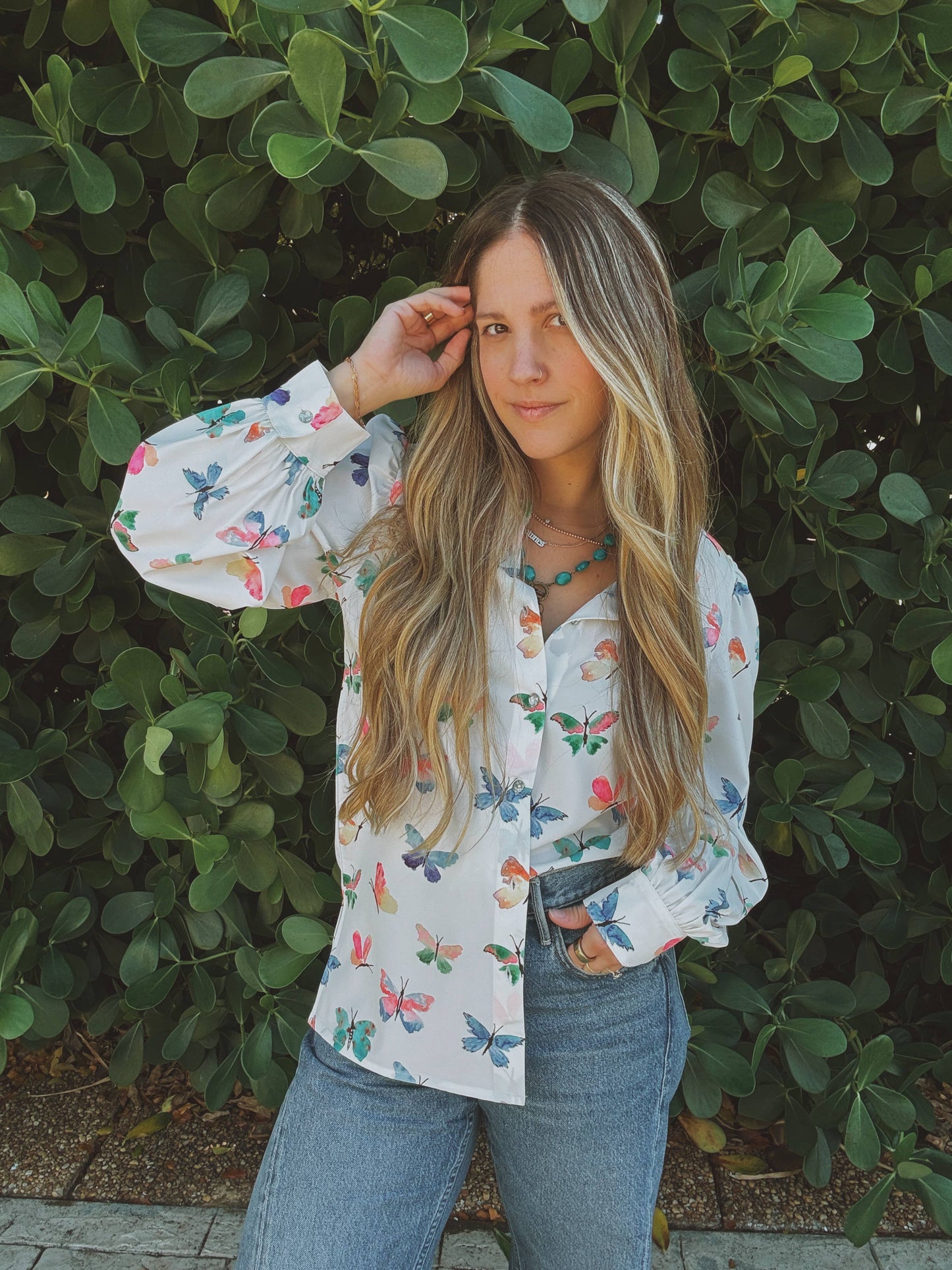 Li Bee's Without a Face Butterfly Button Up Blouse