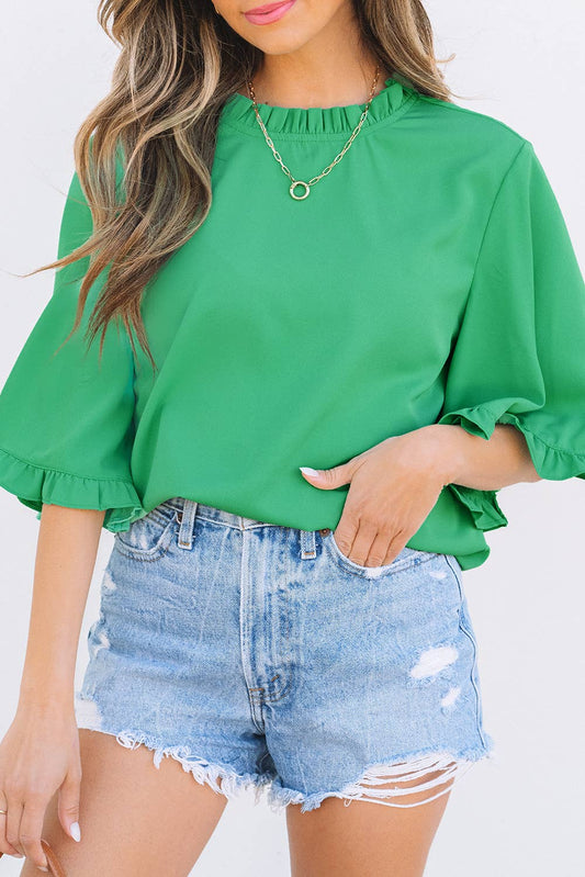 Frilly Round Neck Wide Half Sleeve Blouse 926 WEST