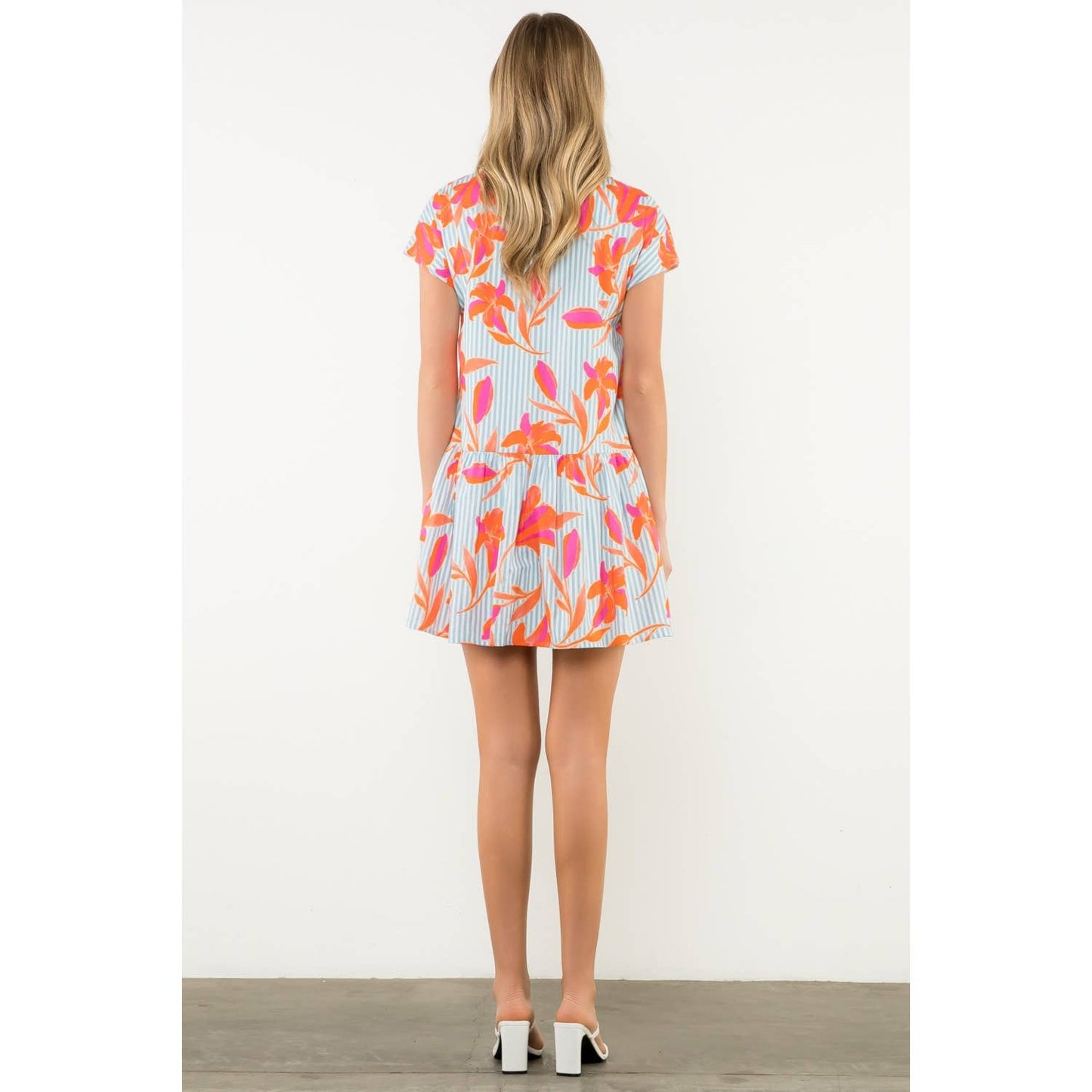 Short Sleeve Striped Floral Dress 926 WEST