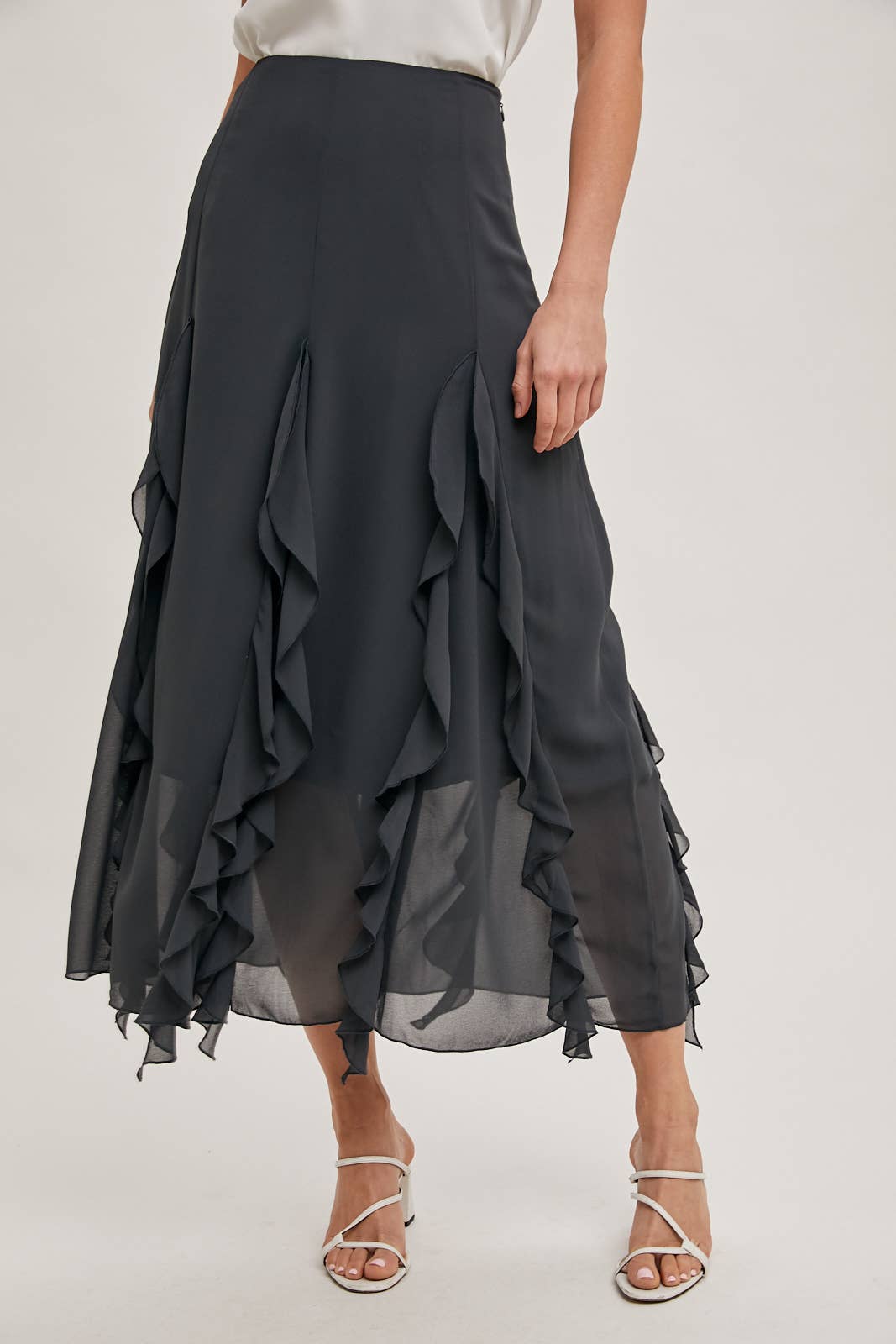 CHIFFON RUFFLED MAXI SKIRT WITH LINING Bluivy