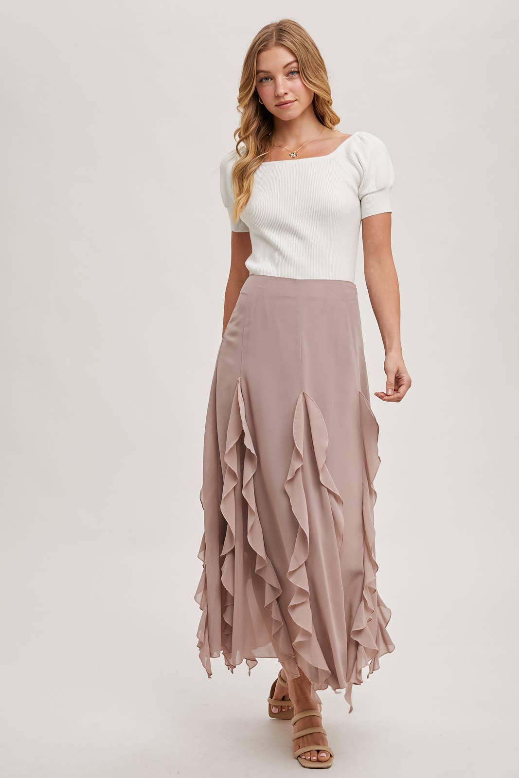 CHIFFON RUFFLED MAXI SKIRT WITH LINING Bluivy