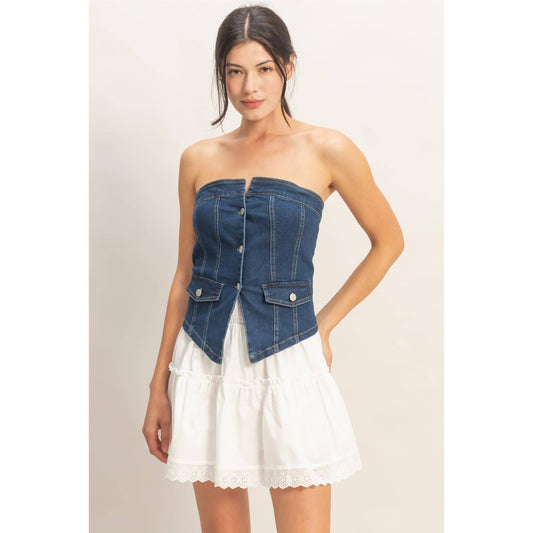 HYFVE - Strapless Button-Up Denim Top