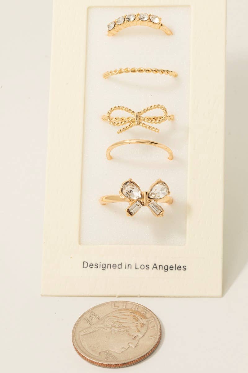 5Pc Dainty Rhinestone Bow Band Rings Set 926 WEST