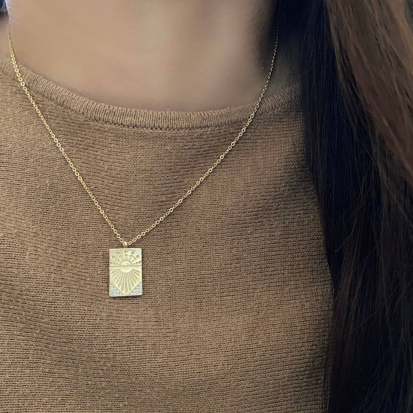 Sun Medallion Charm Pendant Necklace | 18K Gold Filled