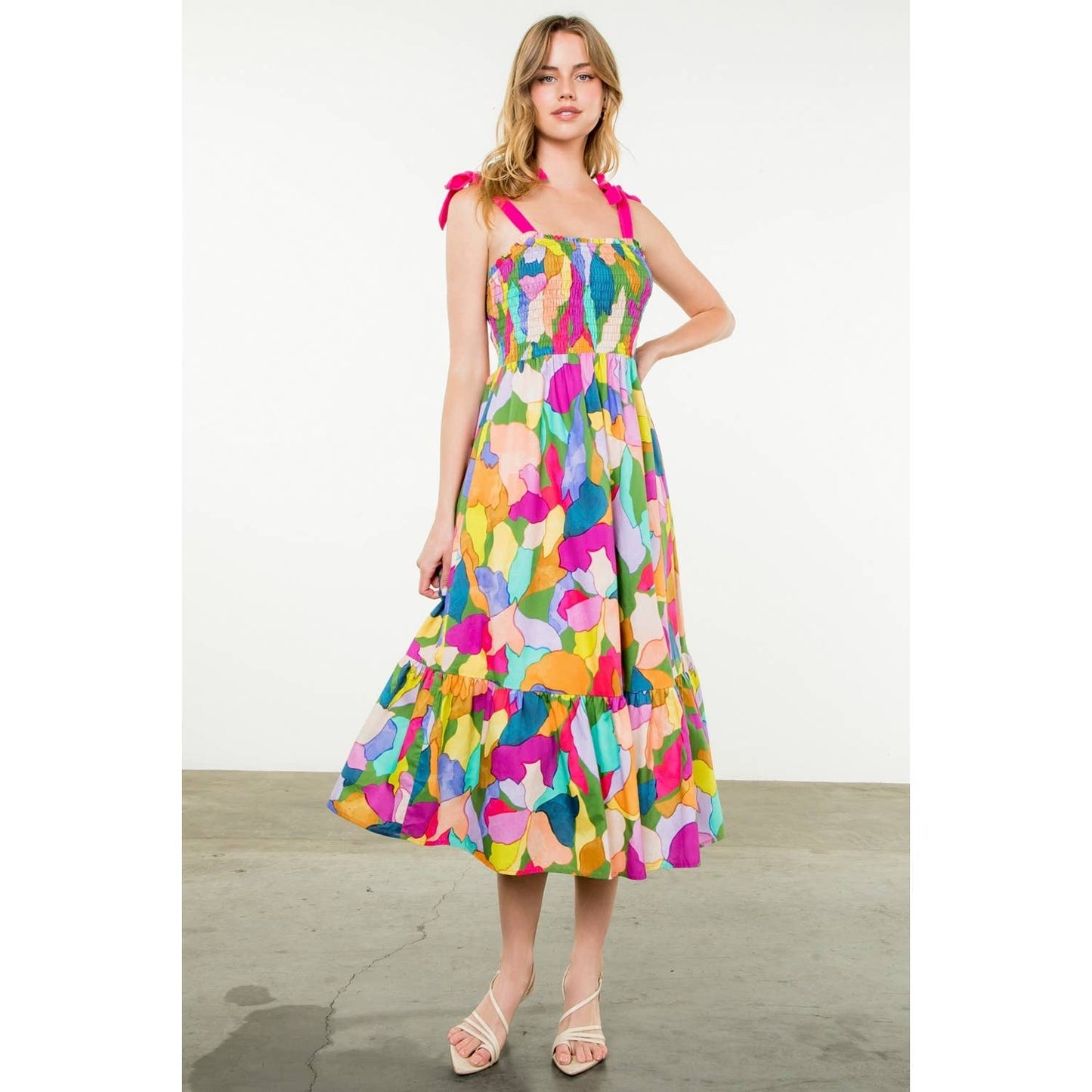 Tie Strap Multi Color Print Dress 926 WEST