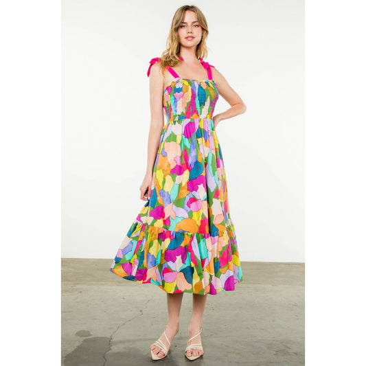Tie Strap Multi Color Print Dress 926 WEST