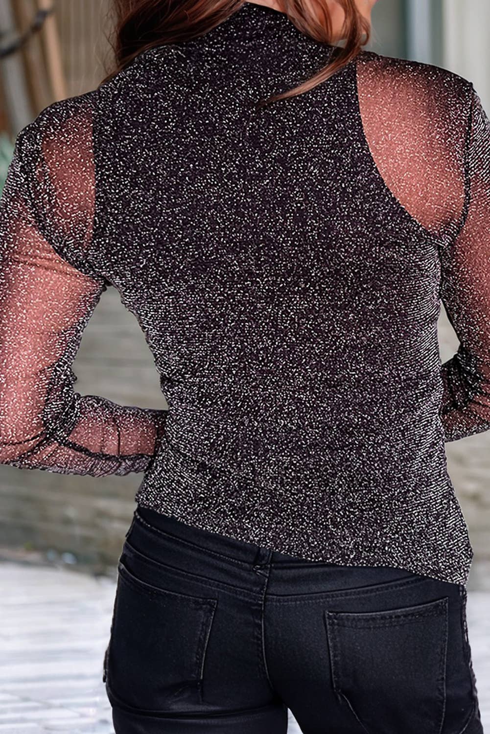 LDC Metallic Glitter Mesh Long Sleeve Top Little Daisy Closet