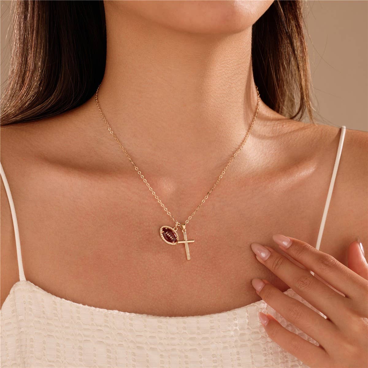 Josslyn Football Enthusiast Cross Necklace