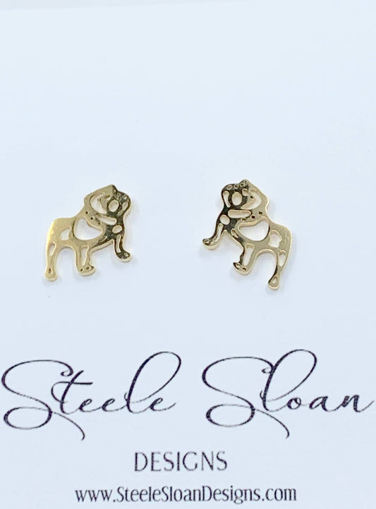 Adorable Bulldog Earrings- Gold Stainless Steel Bulldogs Steele Sloan Designs