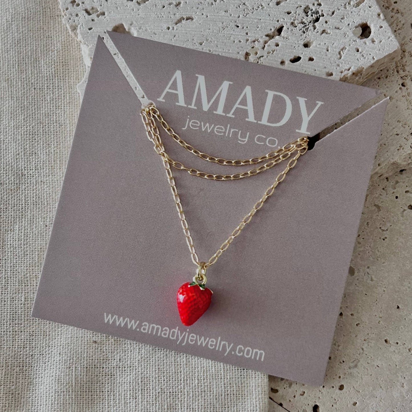 Strawberry Charm Necklace | 18K Gold Filled | Fruit Jewelry