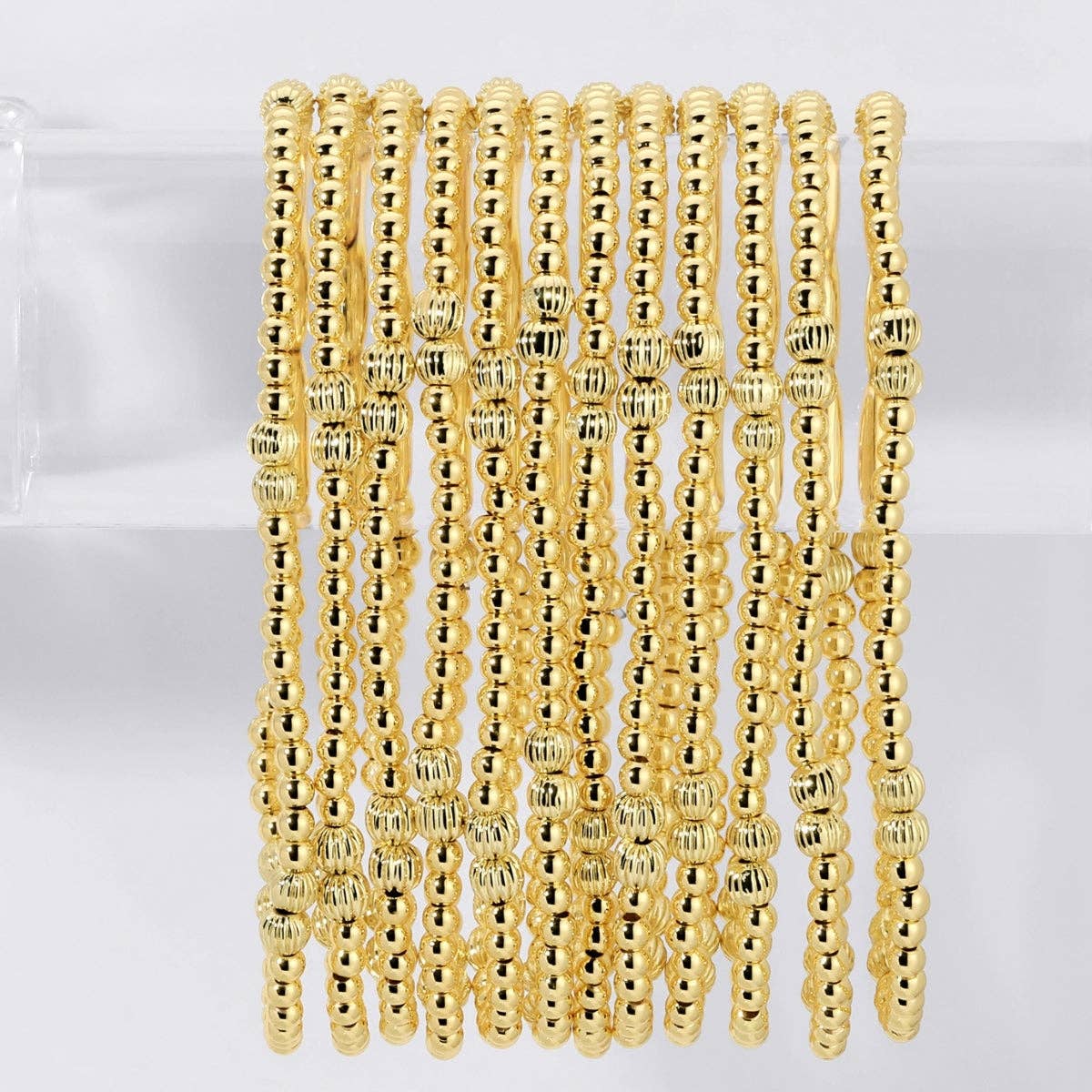 Splendid Iris -3mm Stretch Bead Bracelets with Textured Larger Bead Accents B3446 - 926 West