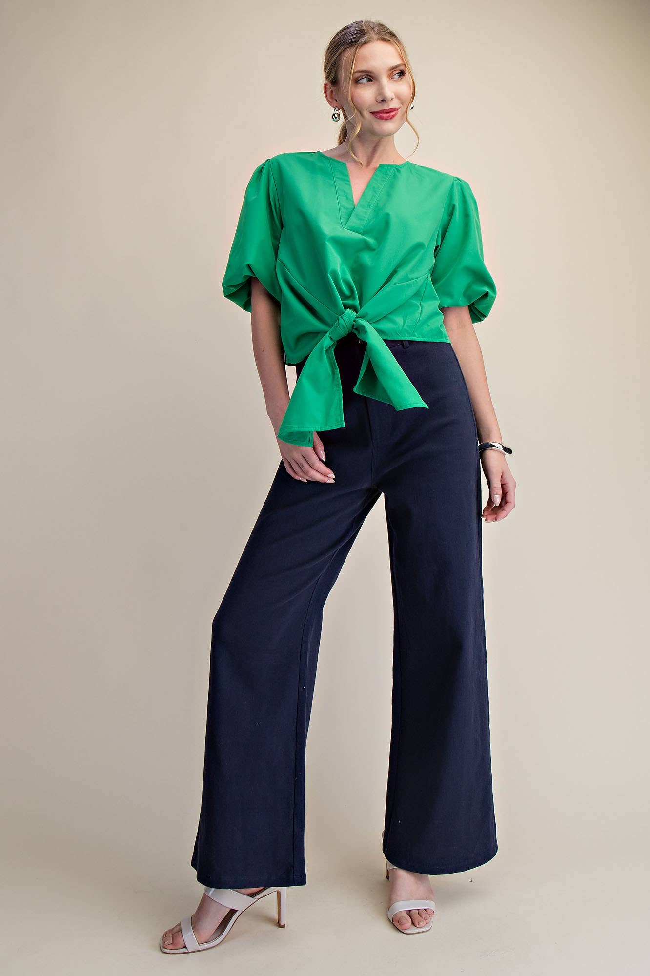 High-Waist Straight Pants Navy