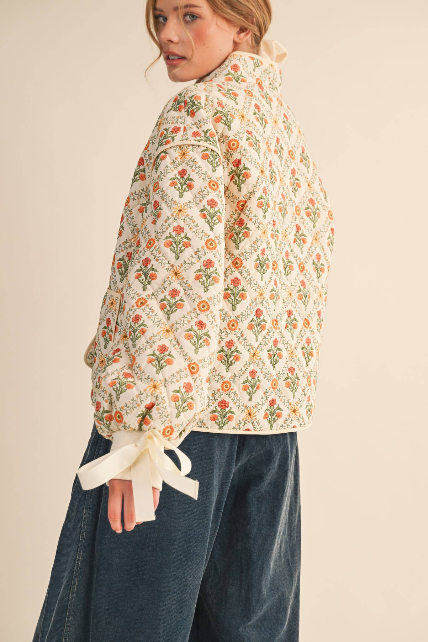 FLORAL QUILTED JACKET WITH RIBBON DETAIL MJK4431 &MERCI