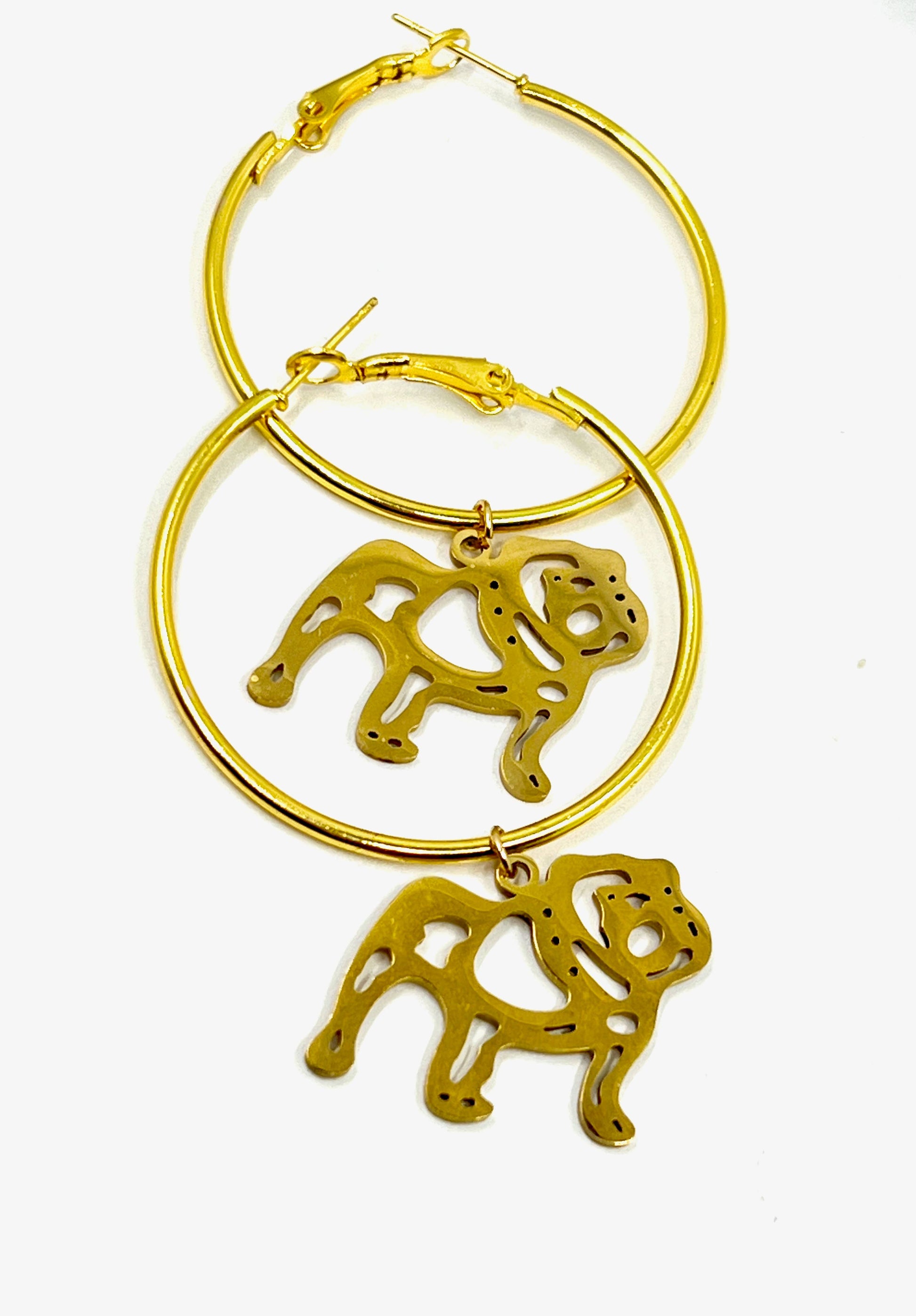 Bulldog Earrings-Gold Hoop Bulldog GameDay Earrings Steele Sloan Designs