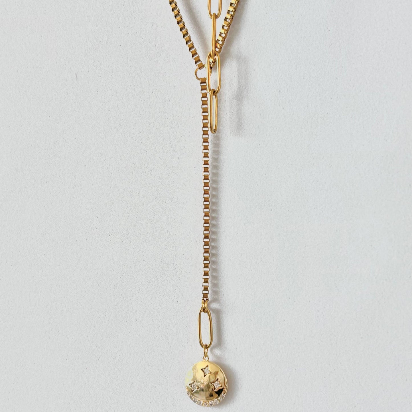 Lariat long necklace crescent moon layering jewelry