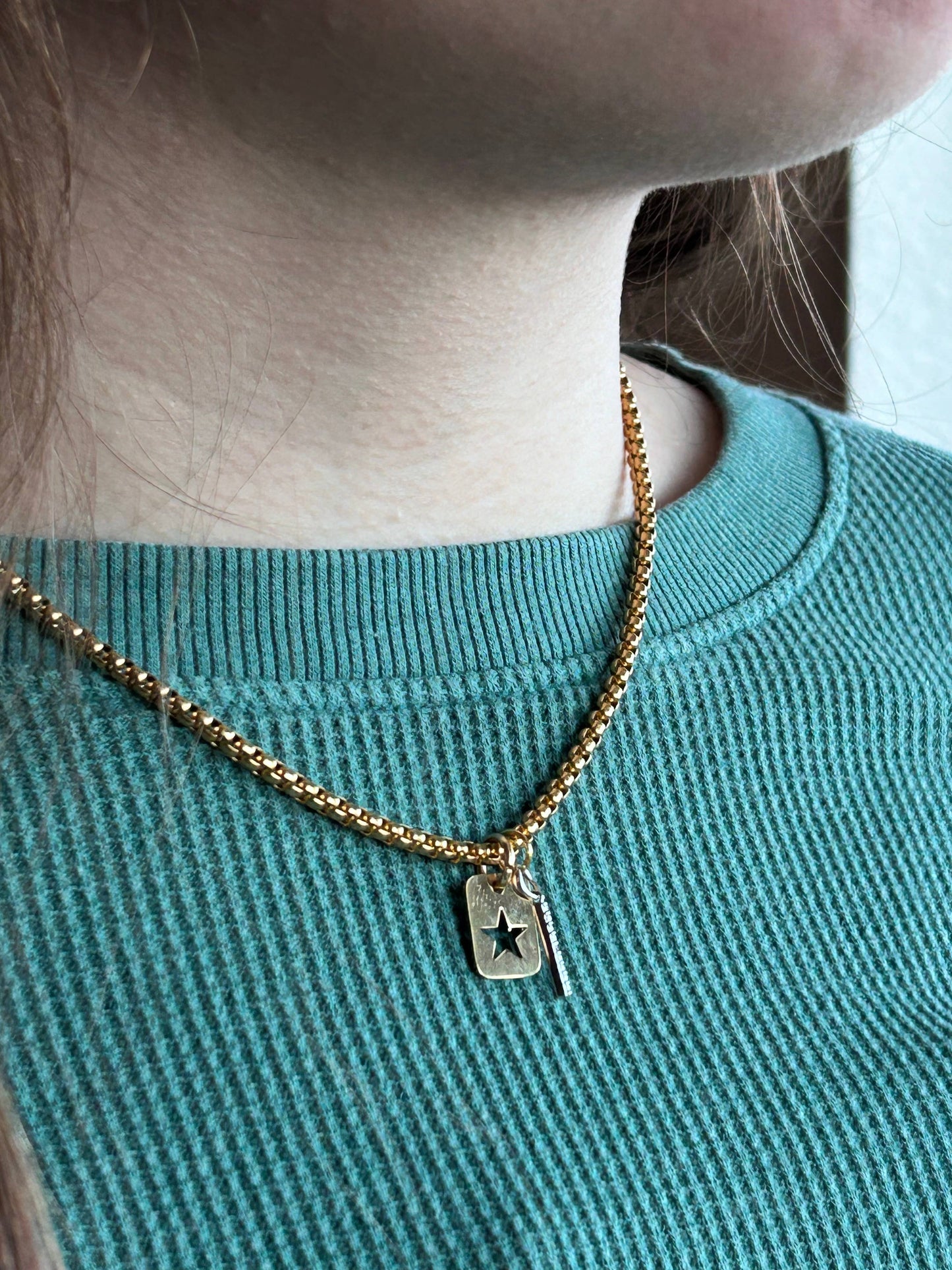 Star Tag & Crystal Bar Layering Necklace | 18K Gold Plated