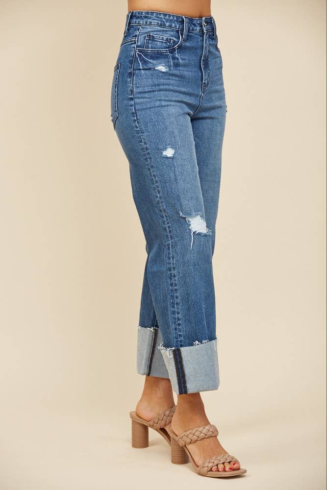 STRAIGHT LEG BOYFRIEND FIT CUFFED JEANS -DENIM 926 WEST