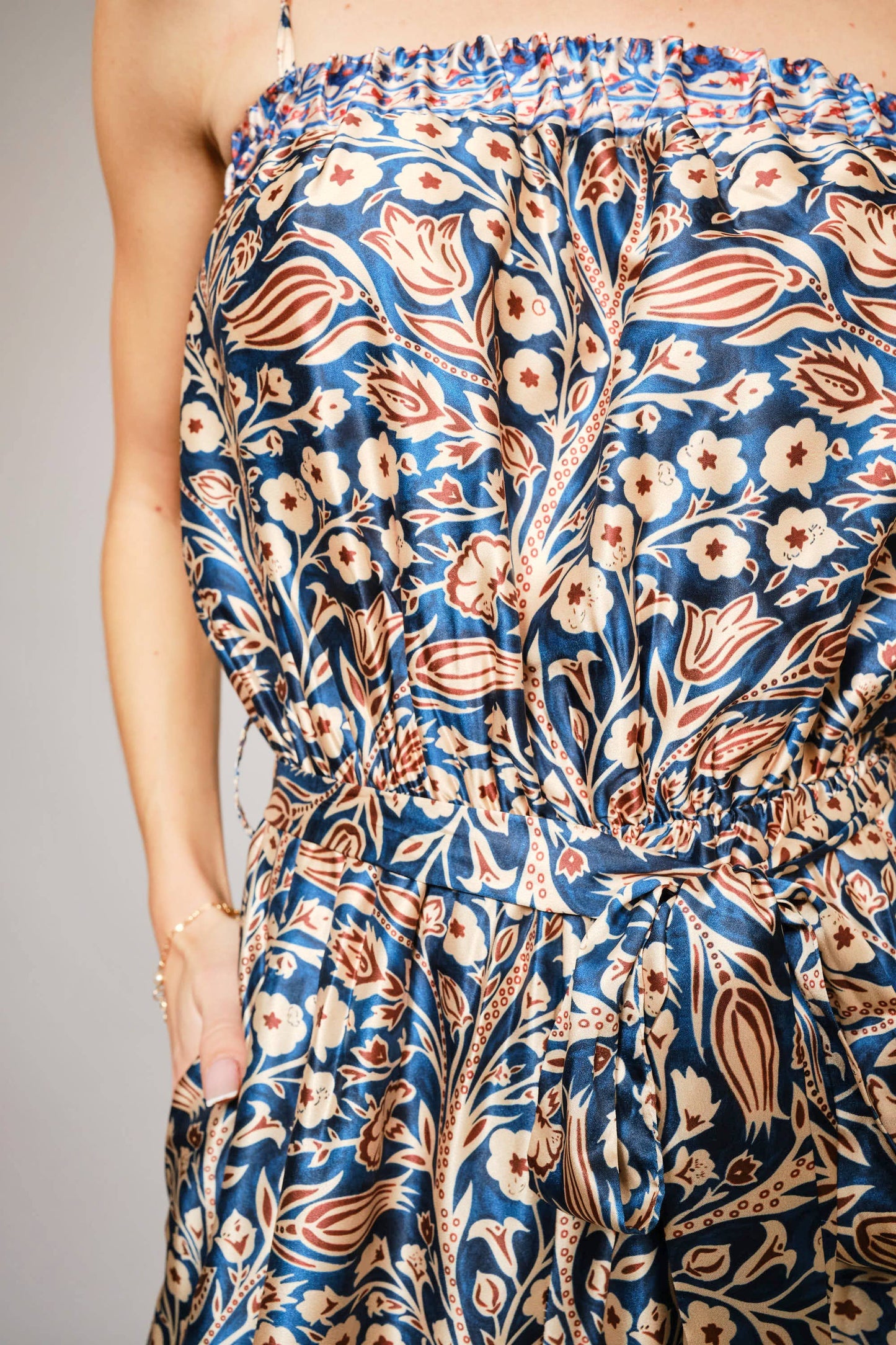 37007R - Silky Satin Boho Print Cami Jumpsuit Blue B