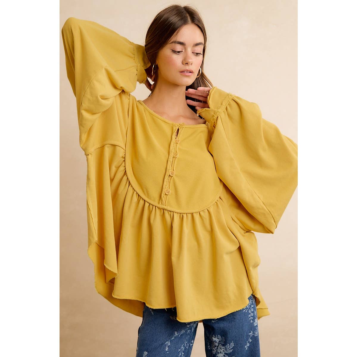 Vintage Mustard Peplum Sweatshirt