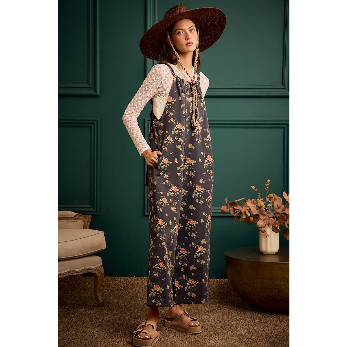 Floral Print Wide Leg Lightweight Jumpsuit