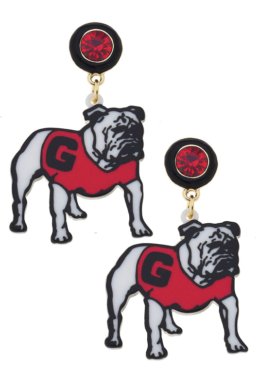 Georgia Hairy Dawg Resin Mascot Earrings in Red/Black