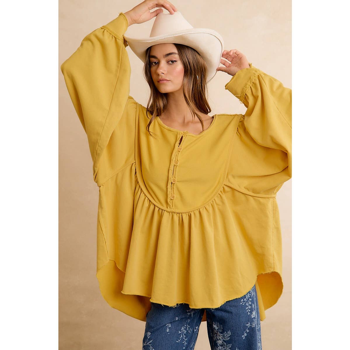 Vintage Mustard Peplum Sweatshirt