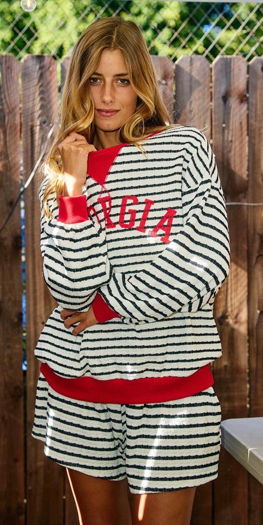 BUCKETLIST - GEORGIA STRIPED PRINT BLACK RED - SET TOP & SHORTS - 926 West