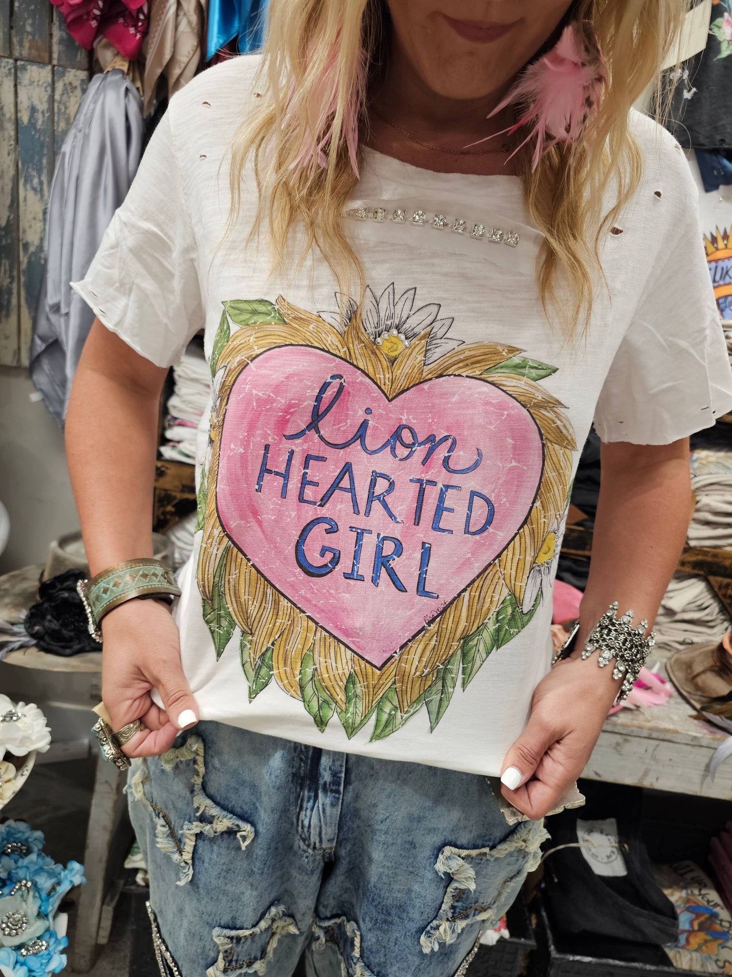 A Rare Bird Lion Hearted Girl Tattered Tee